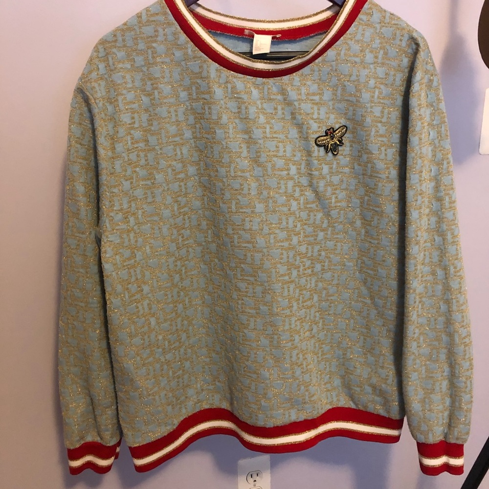H&M Metallic Rhinestone Bee Pullover